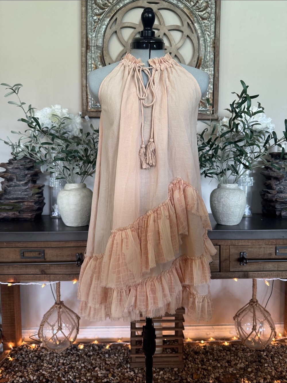 Free People Peach Ruffled Halter Dress - Picture 6 of 6